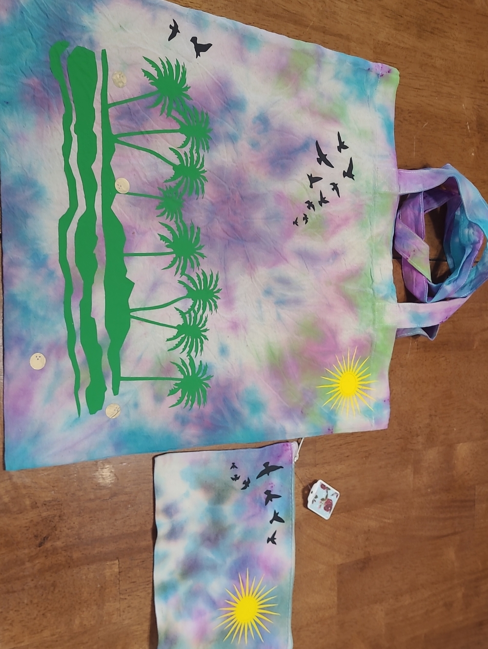 Kids Tie-Dye Beach Tote and Pouch Set - Purple Blue Green
